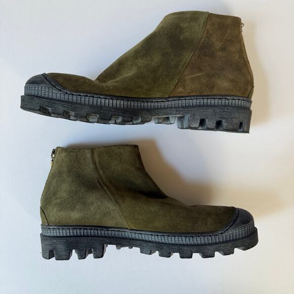 LOFINA Green Suede Lug Sole Zip Ankle Boots 6470 Euro 38 US 7.5 Italian - Picture 4 of 15